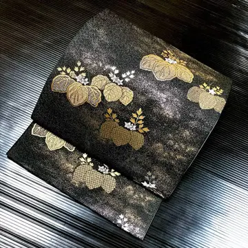 순수 실크 육통 후쿠로 오비 [ 오동나무 꽃 블랙 ]