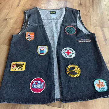 다크 데님 슬리브리스 베스트 패치 포함