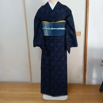 네이비 컬러 기하학 패턴 유키 기모노