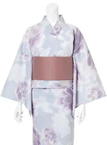 연보라 꽃무늬 유카타 오비 세트