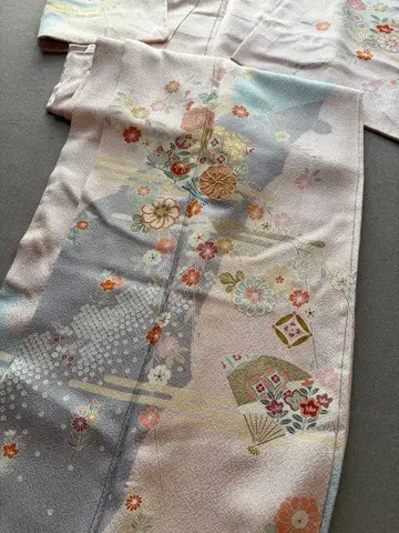 기모노 호몬기 핑크 꽃 금 부품 자수