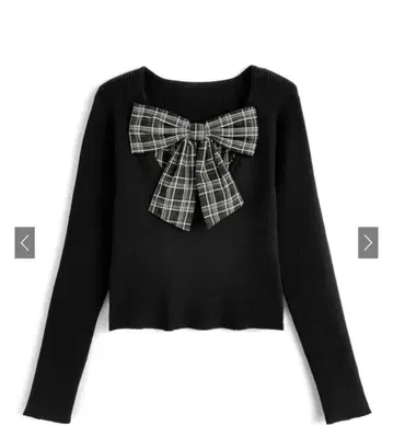 체크 무늬 리본 도킹 리브 니트탑 gn548