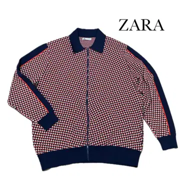 ZARA 기하학 패턴 풀 집업 스웨터 오버 사이즈 트리컬러