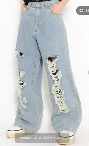 미사용 새상품 푸뉴즈 데미지 데님 와이드 팬츠