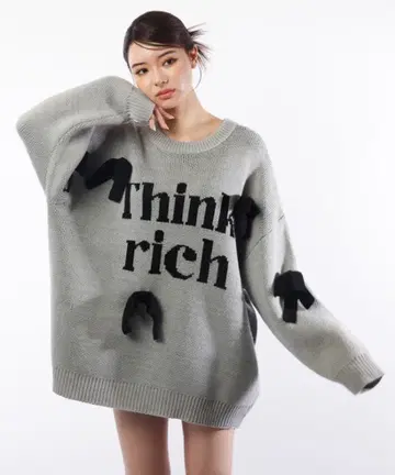 SPIRALGIRL 리본 모티브 자카드 니트 그레이