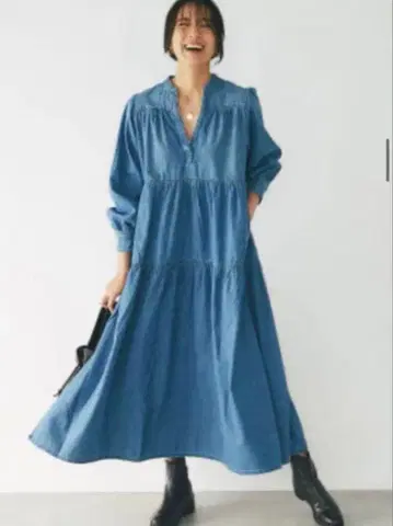 Healthy denim 헬시 데님 롱 티어드 원피스