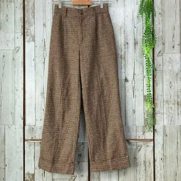레트로걸 고품질 와이드 팬츠 M 기모 체크 하운드투스 브라운 두꺼운 원단
