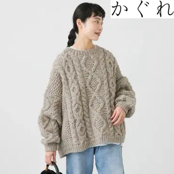 카구레 페루 아란 크루넥 니트 그레이