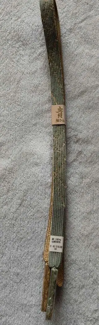 금실 끈 100% 실크 허리띠 그린과 금색 무늬 M 사이즈