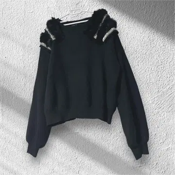 폴린 브로 어깨 퍼 블랙 니트 스팽글 가을/겨울 걸리시 한국 스타일