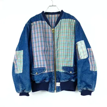 1980s Pink House 카네코 이사오 패치워크 데님 블루종 MA1