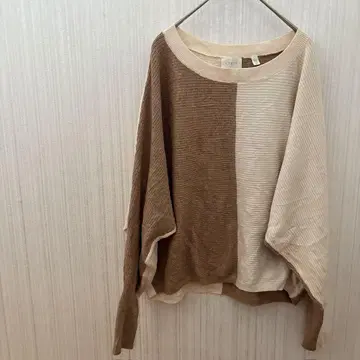 CYRUS 긴팔 니트 [XL] 아이보리 베이지 투톤 루즈핏