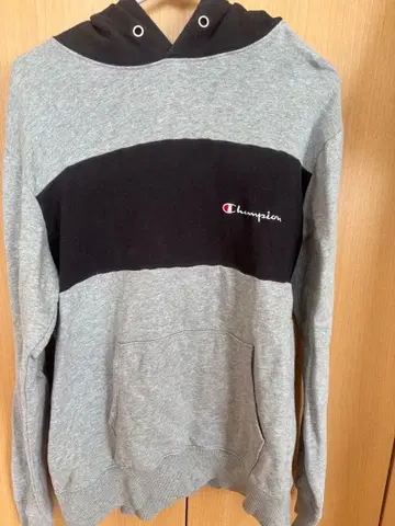 Champion 후드 부착 후드티 그레이/블랙