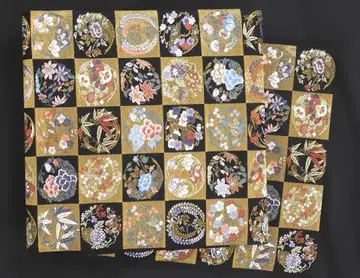 순수 실크 이치마츠 꽃 문양 후쿠로 오비 블랙 베이스 시크하고 럭셔리