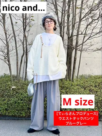 [티라 씨 프로듀스] 허리턱 팬츠 블루 그레이 M 사이즈