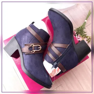 미사용 새상품 Realta 사이드 벨트 숏부츠 네이비 x 골드 x 브라운