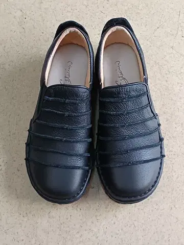 에스타시온 블랙 슬립온 스니커즈 천연 가죽 25.0cm