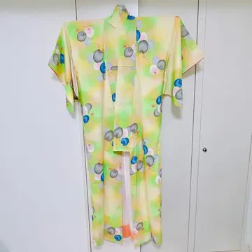 코몬 옐로우 컬러 그린 이중 기모노 세탁 가능