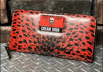 CREAM SODA 빨간색 레오파드 무늬 장지갑 라운드 지퍼