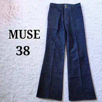 [ 금 플레이트 ] MUSE 두즈엠 클래스 데님 플레어 배기 다크 네이비