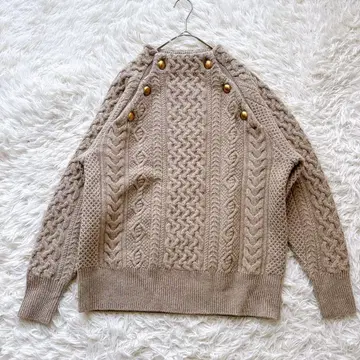 새상품급 FRAMeWORK 해밀턴 아란 케이블 니트 골드 버튼 베이지