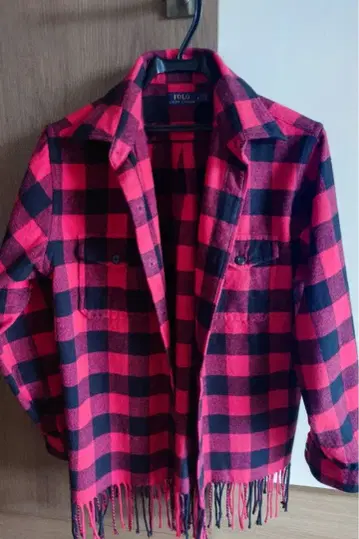 랄프 로렌 빨검 체크 프린지 셔츠