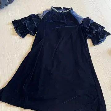 네이비 비쥬 하이넥 드레스