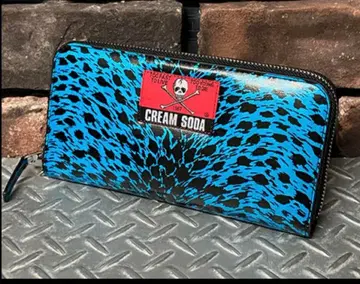 CREAM SODA 파랑 레오파드 무늬 장지갑 라운드 지퍼