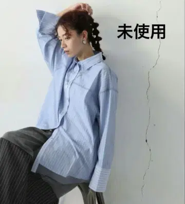 [ 미사용 ] antiqua 튤 레이어드 셔츠 스트라이프 블루 M