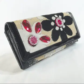 [ Think Bee! ] 장지갑 비쥬 큰 꽃무늬 벨로아풍 블랙