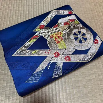 나고야 오비 마츠바 시타테 자수 파란색