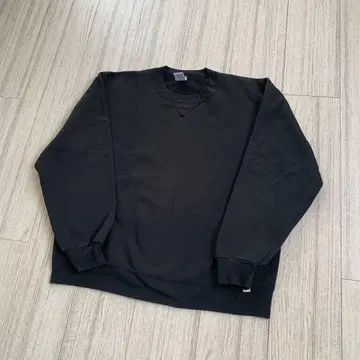 90s USA제 탄 블랙 무지 맨투맨 박스 실루엣