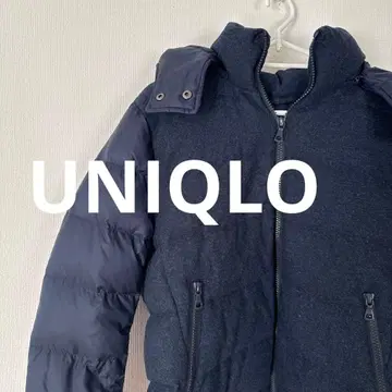 네이비 후드 부착 다운 자켓