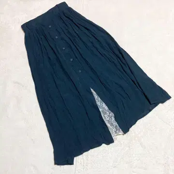ANDSEARCH 스커트 롱 기장 플레어 네이비 M