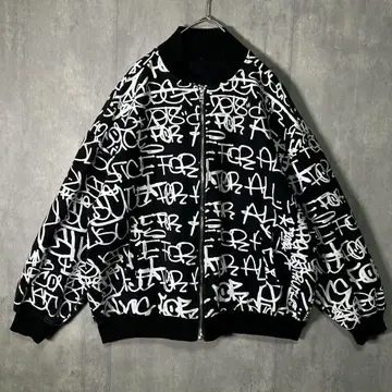 덕 스트릿 레터 올 패턴 블루종 코튼 아카이브 블랙 화이트