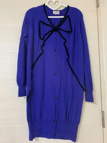 리본 포함 블루 긴팔 가디건