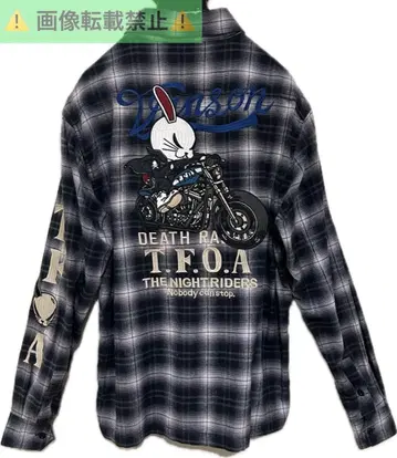 VANSON x 데스토끼 바이크 소매 로고 자수 체크 긴팔 셔츠 L