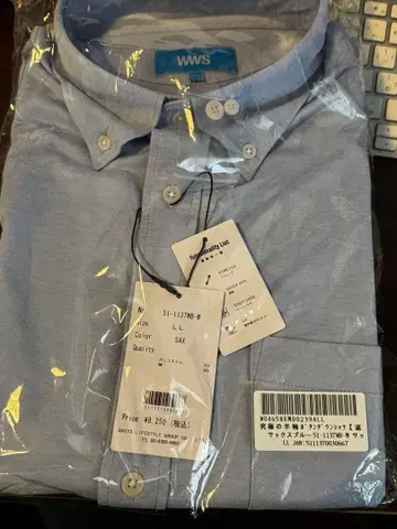 WWS 궁극의 반팔 버튼다운 셔츠 색스 블루 반팔 셔츠 LL