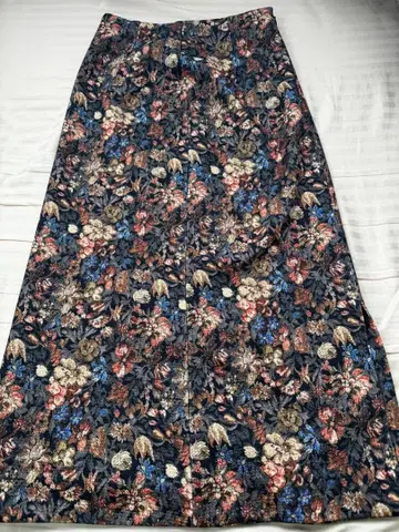 꽃무늬 롱 스커트 오렌지 x 네이비 계열