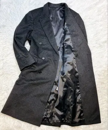 더블 체스터 코트 캐시미어 100% 차콜 그레이 M 롱 코트