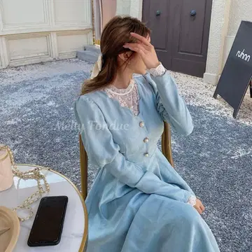 원피스 프릴 원피스 성에서 무도회 코디 스카이블루