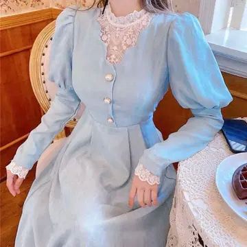 원피스 프릴 원피스 성에서 무도회 코디 스카이블루