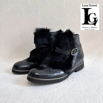 루카 그로시 윙 팁 퍼 숏부츠 천연 가죽 레더