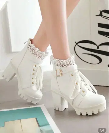 화이트 레이스 통굽 부츠 양산 지뢰 발레코어