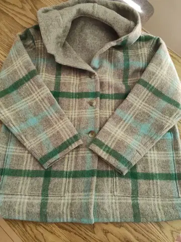 아틀리에 드 사봉 리버서블 울 체크 후디드 코트 후디