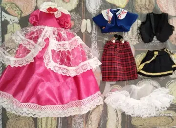 쇼와 레트로 인형 의상 6종 세트 핑크 드레스 화이트 슈즈 리카짱