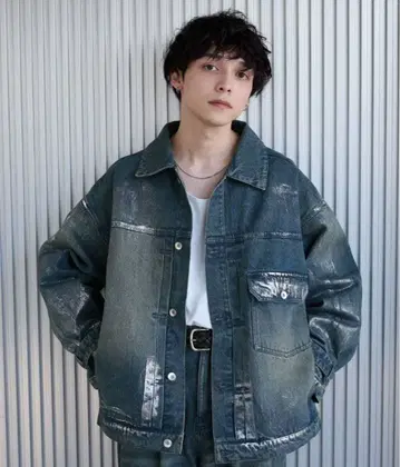 [ M 사이즈 ] 정가 9900엔! Spielio 박 프린트 데님 자켓