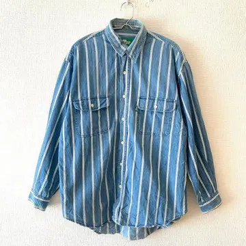 [세븐 업] 버튼 셔츠 스트라이프 면 100% 풀 버튼 가슴 포켓 M