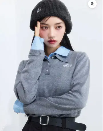 더블 컬러 디자인 니트 그레이 eimy istoire