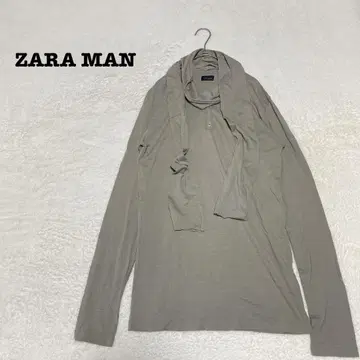 EK3993 [자라맨] 티셔츠 긴팔티 [M] 머플러 V넥 카키 그레이